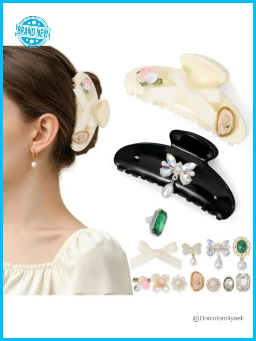 2 Pack Customizable Charms Hair Claw Clips - Acrylic Large Snap-On Clips for